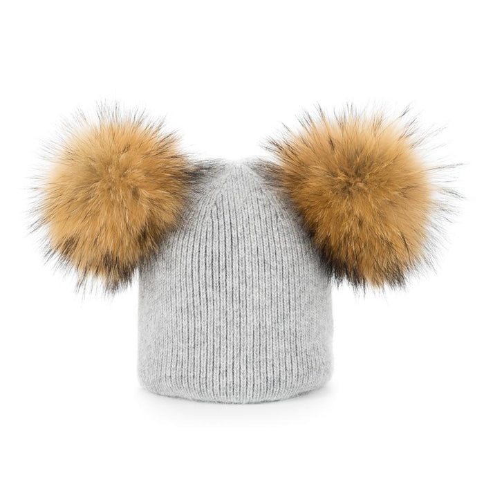 Fur Pompom Winter Beanie Matching Set - Cozy Nursery