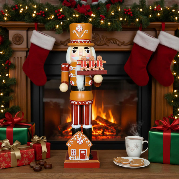Gingerbread House Nutcracker 35 Cm Hand-Painted Wooden Christmas Decor