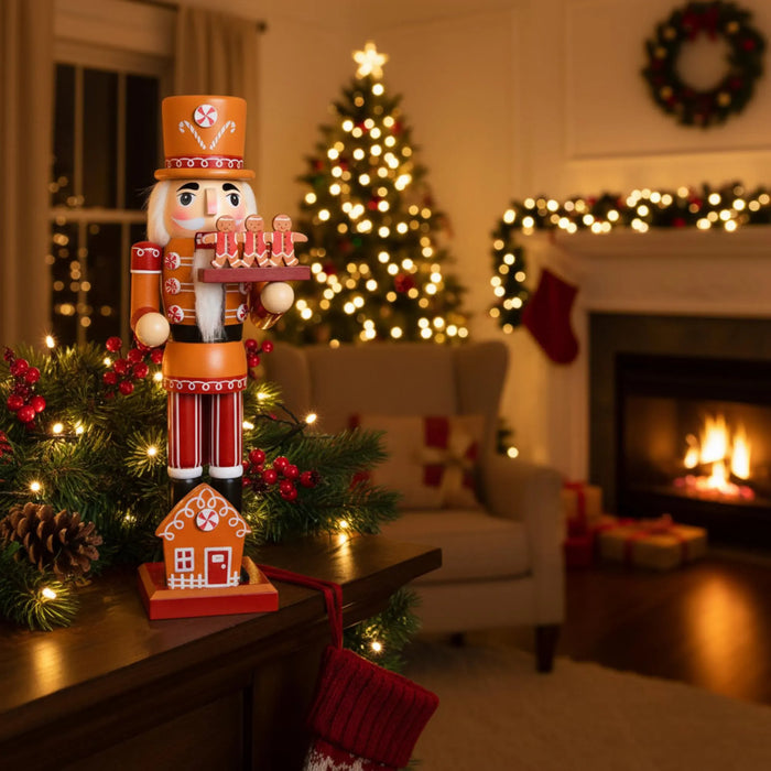 Gingerbread House Nutcracker 35 Cm Hand-Painted Wooden Christmas Decor