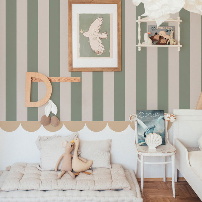 Green Stripes Nursery Wallpaper