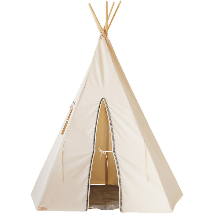 “Grey Pompoms” Teepee Tent with Pompoms - Cozy Nursery