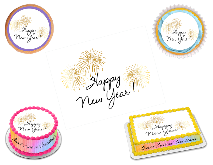 Happy New Year Edible Image Frosting Sheet #1 Topper (70+ sizes)