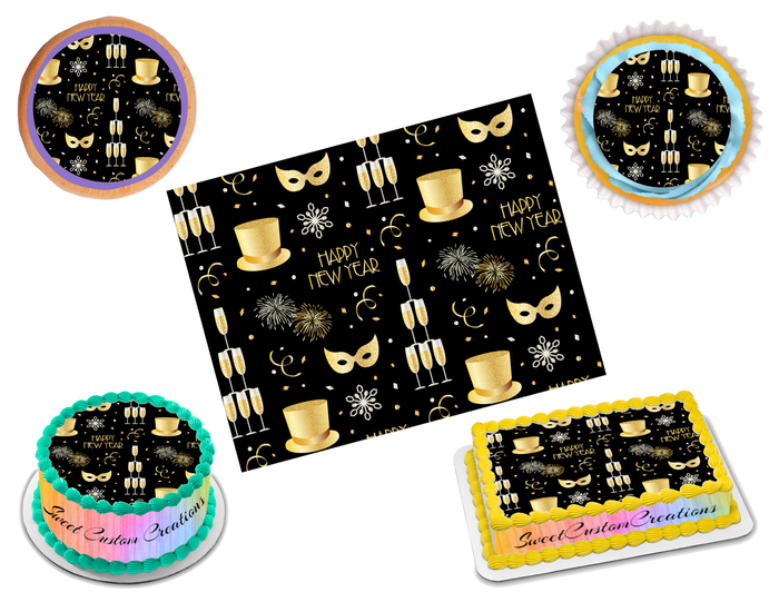 Happy New Year Edible Image Frosting Sheet #10 Topper (70+ sizes)