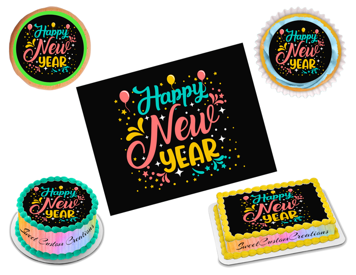 Happy New Year Edible Image Frosting Sheet #7 Topper (70+ sizes)