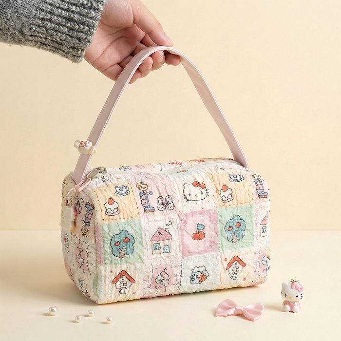 Hello Kitty Patchwork Print Cosmetic Bag