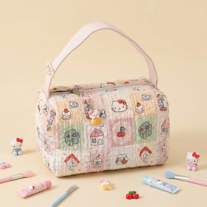 Hello Kitty Patchwork Print Cosmetic Bag