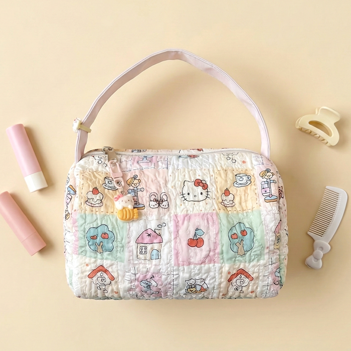 Hello Kitty Patchwork Print Cosmetic Bag
