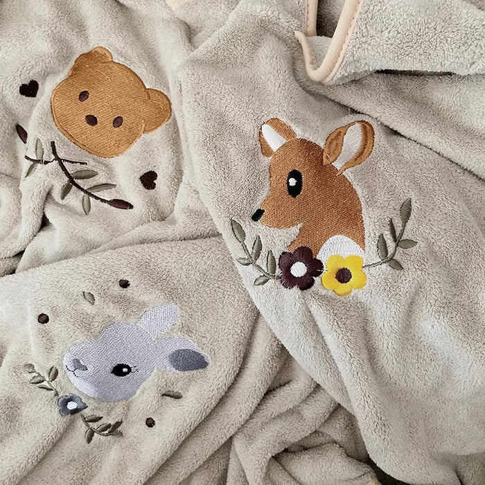 Hooded Poncho Towel with Animal Embroidery