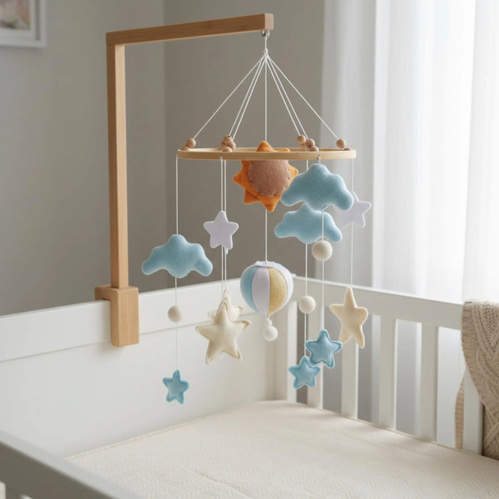 Hot-Air Balloon Baby Crib Mobile — Clouds, Stars & Sun
