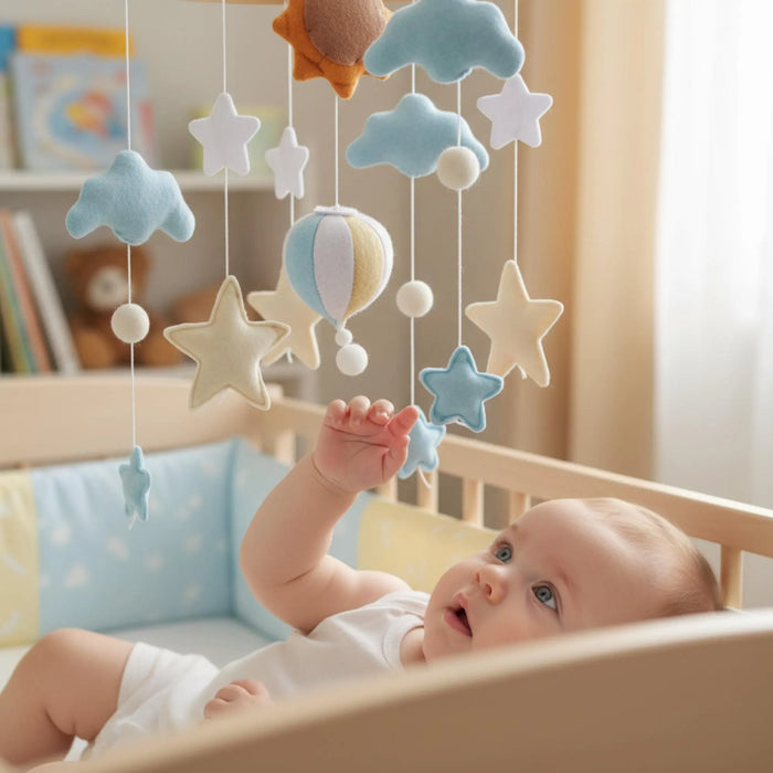 Hot-Air Balloon Baby Crib Mobile — Clouds, Stars & Sun