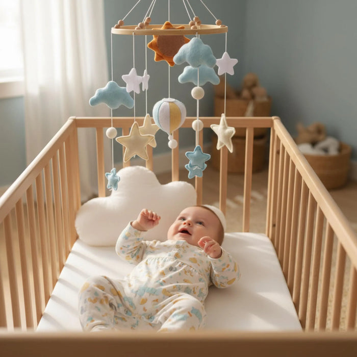 Hot-Air Balloon Baby Crib Mobile — Clouds, Stars & Sun