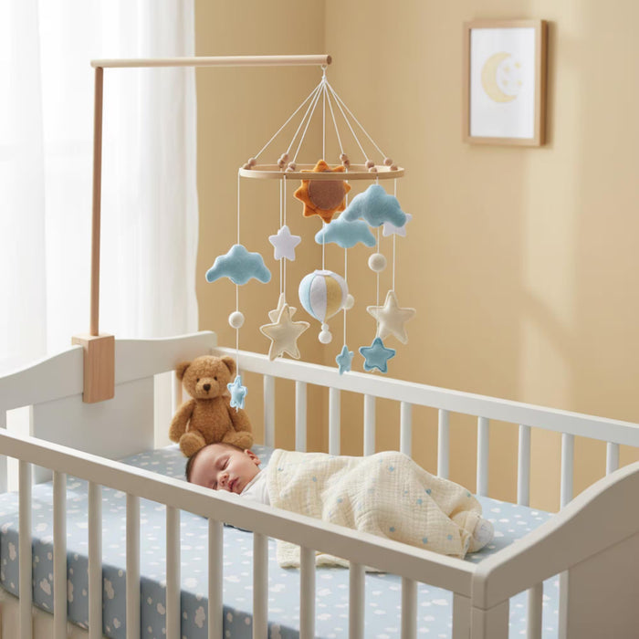 Hot-Air Balloon Baby Crib Mobile — Clouds, Stars & Sun