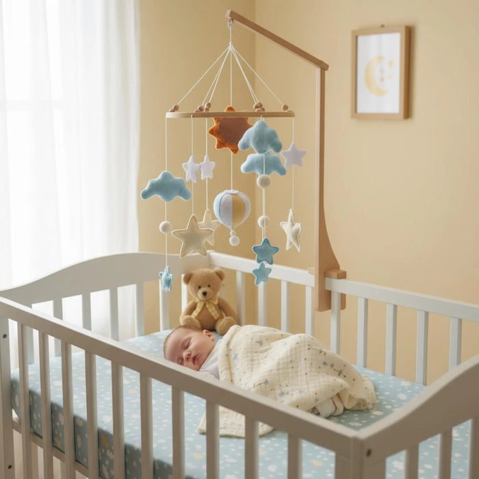 Hot-Air Balloon Baby Crib Mobile — Clouds, Stars & Sun