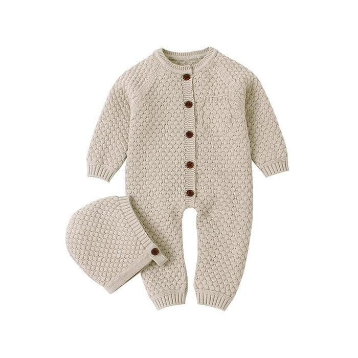 Knitted Romper with Bonnet - Cozy Nursery