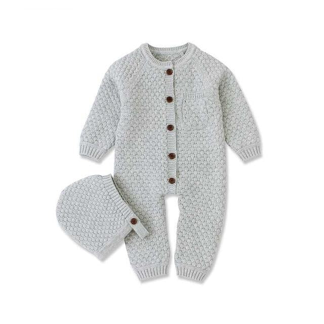Knitted Romper with Bonnet - Cozy Nursery