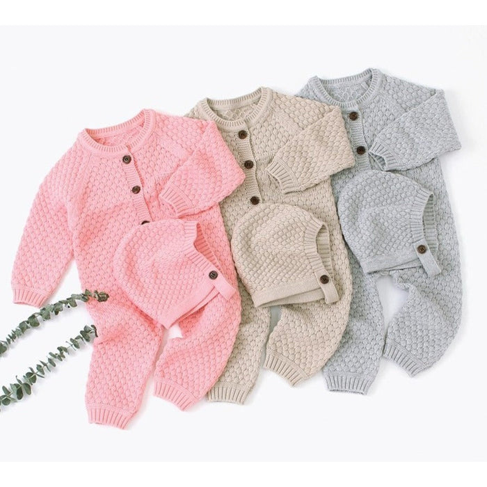 Knitted Romper with Bonnet - Cozy Nursery
