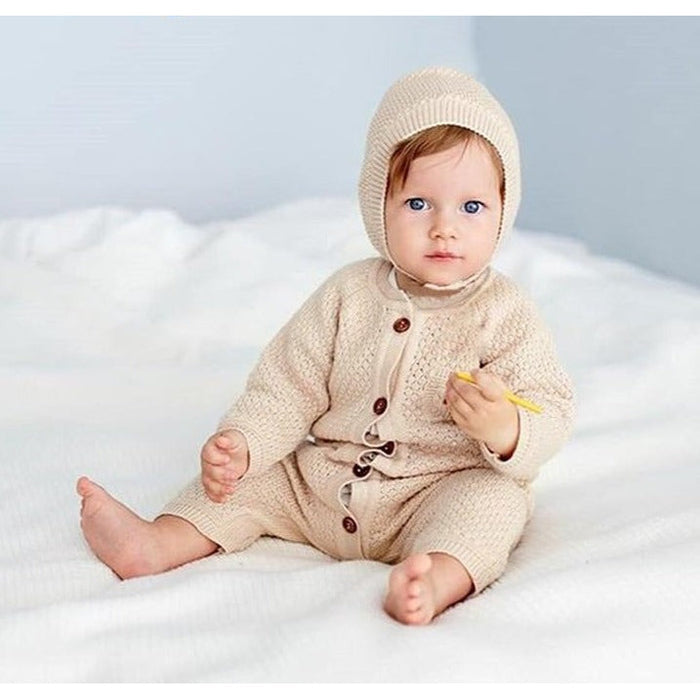 Knitted Romper with Bonnet - Cozy Nursery