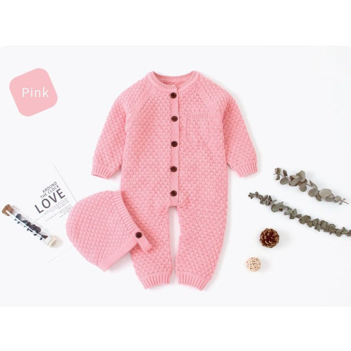 Knitted Romper with Bonnet - Cozy Nursery