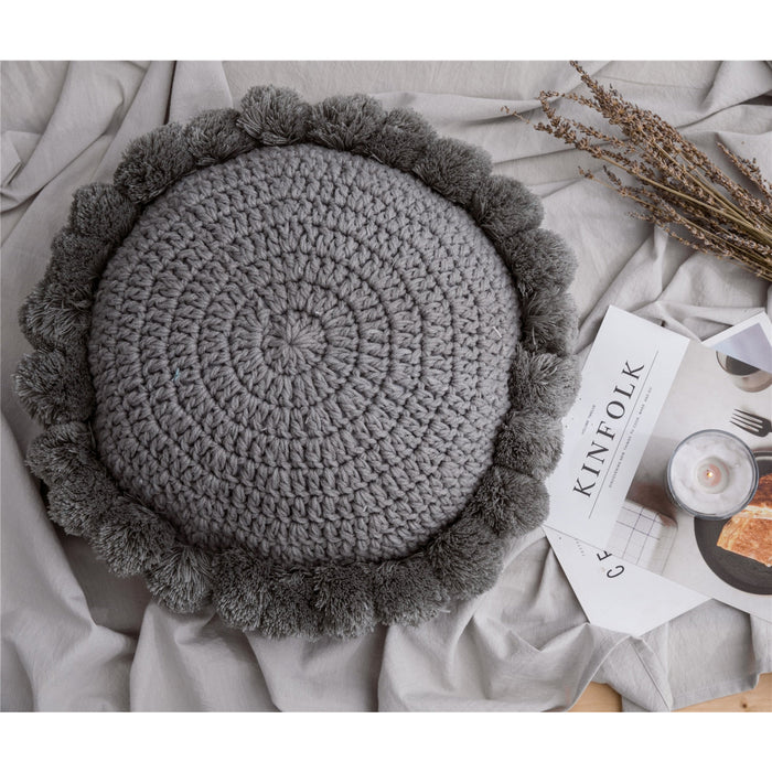 Knitted Sunflower Pompoms Pillow - Cozy Nursery