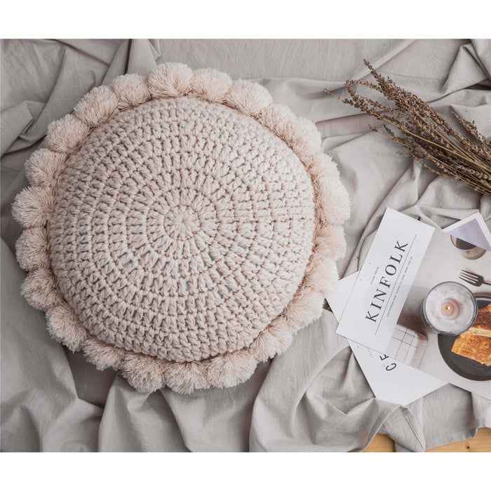 Knitted Sunflower Pompoms Pillow - Cozy Nursery