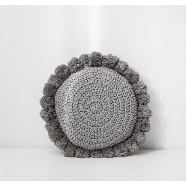 Knitted Sunflower Pompoms Pillow - Cozy Nursery
