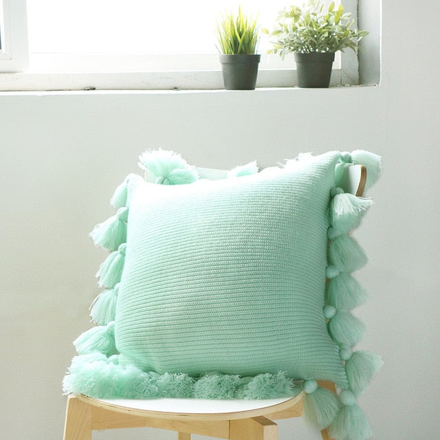 Knitted Tassel Pillow Case