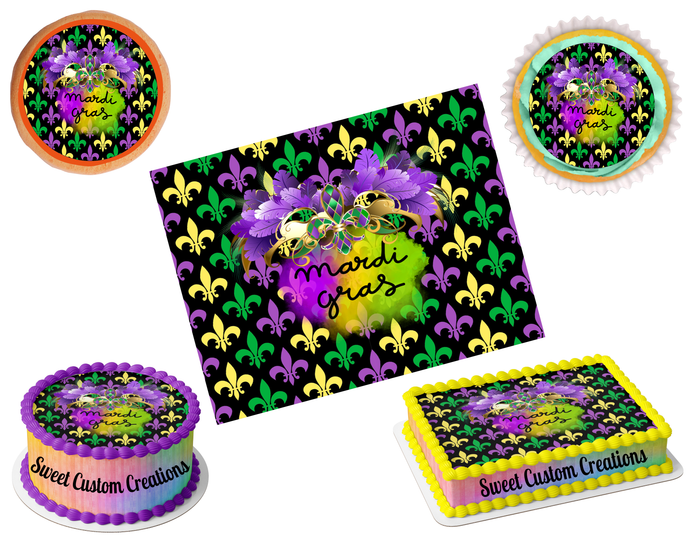 Mardi Gras Edible Image Frosting Sheet #1 (70+ sizes)