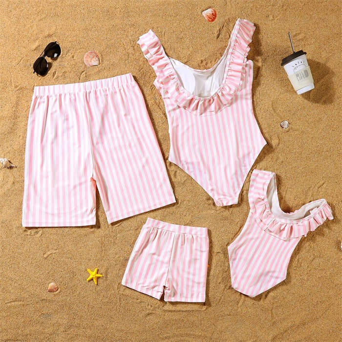 Matching Family Pink Stripe Swimsuits - Cozy Nursery