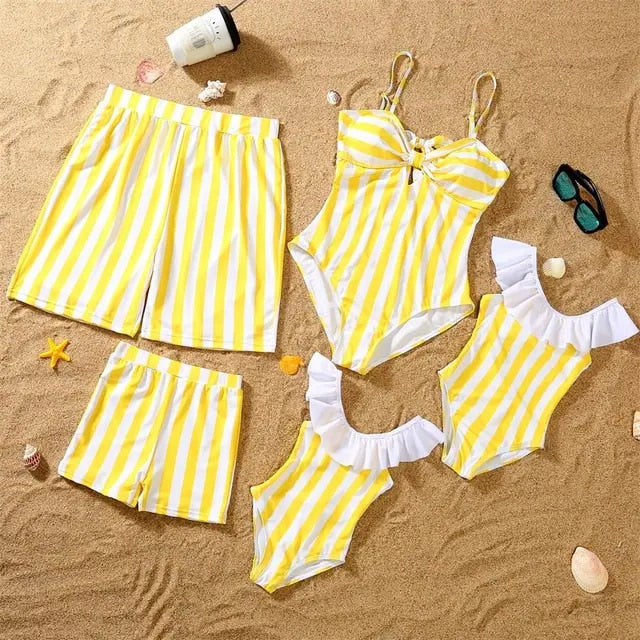 Matching Family Pink Stripe Swimsuits - Cozy Nursery