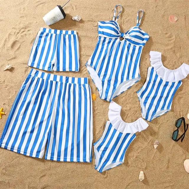 Matching Family Pink Stripe Swimsuits - Cozy Nursery