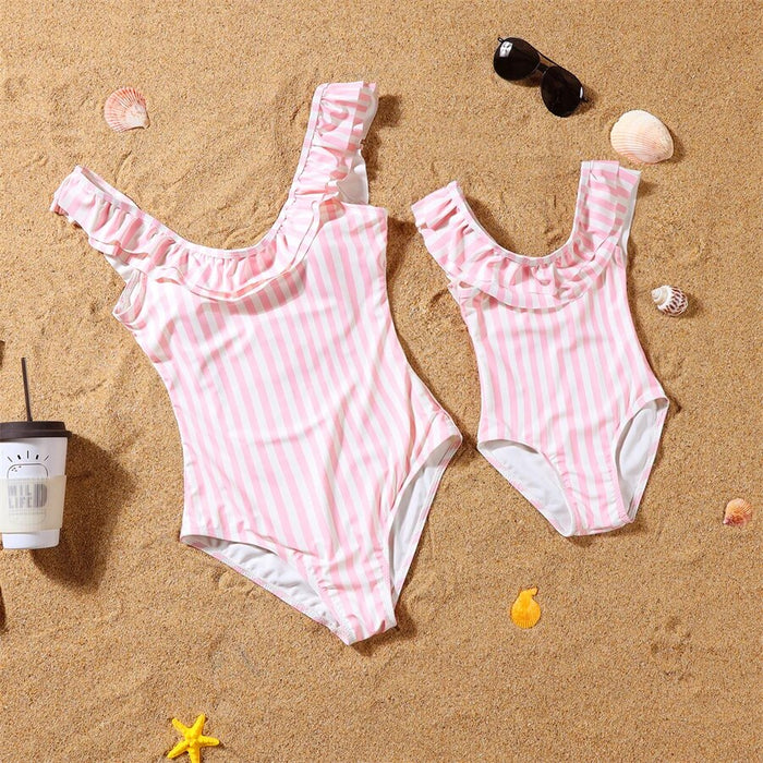 Matching Family Pink Stripe Swimsuits - Cozy Nursery