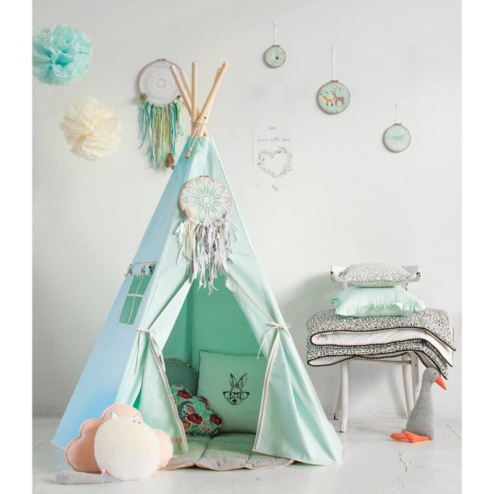 “Mint Fog” Teepee Tent with Pompoms