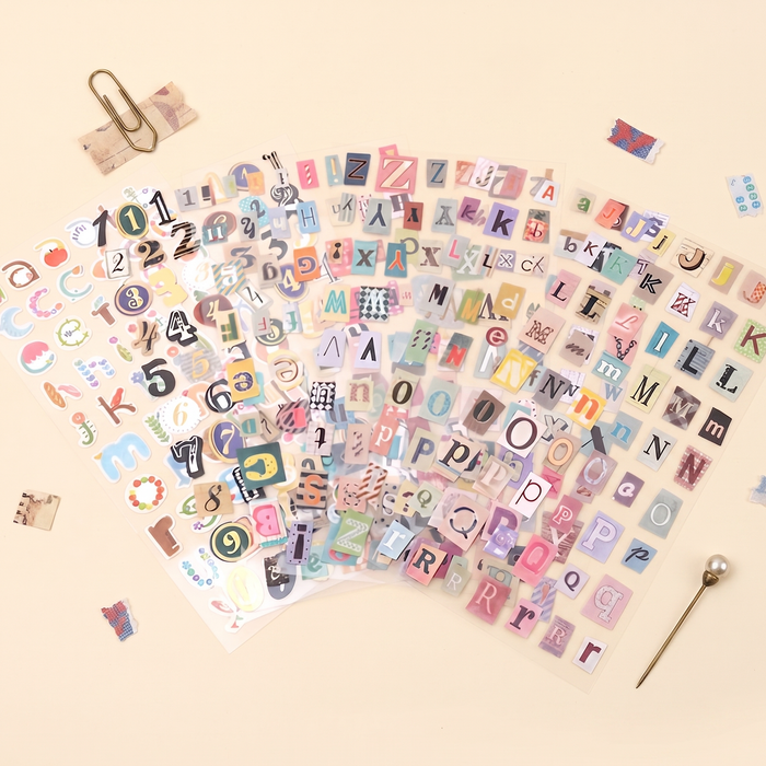 Mixed Font Alphabet & Number Stickers – Set of 6 Sheets