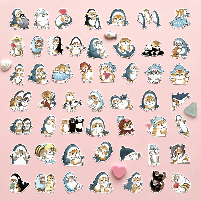 Mofusand Cat Stickers - Set of 50 - Little Sharks