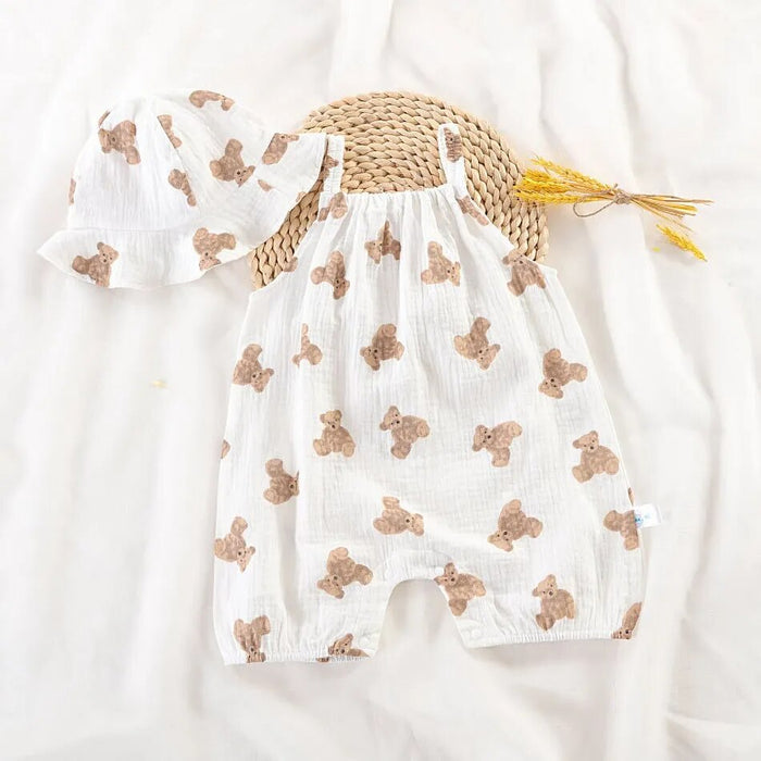 Muslin Bear Baby Romper with Hat Bundle