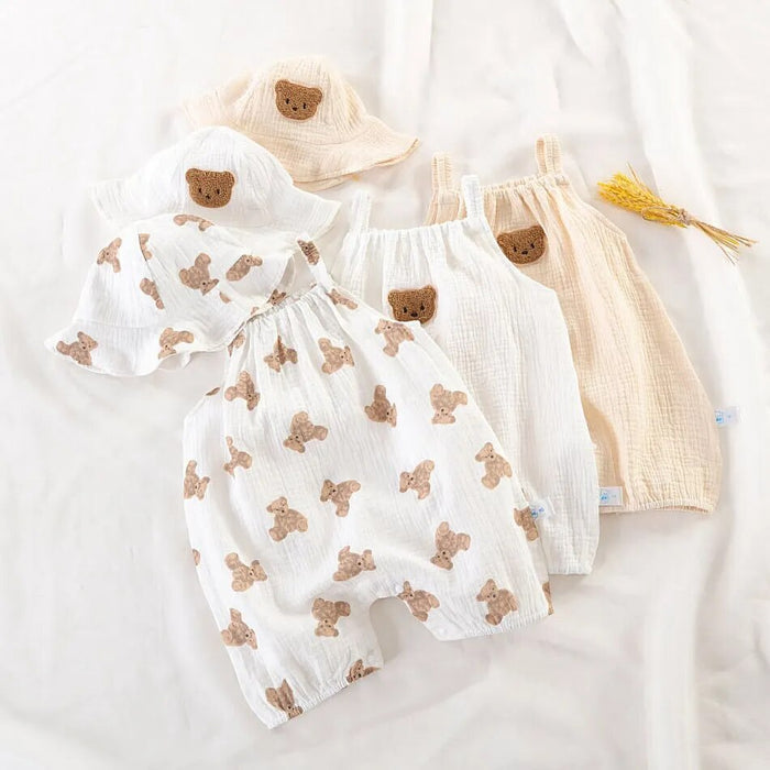 Muslin Bear Baby Romper with Hat Bundle