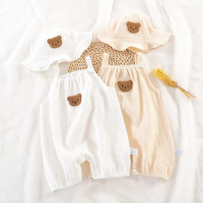 Muslin Bear Baby Romper with Hat Bundle