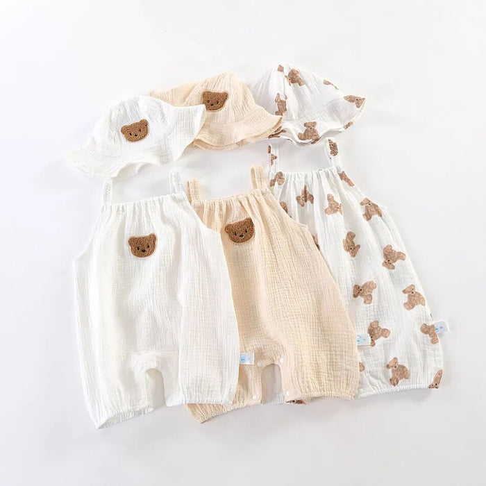 Muslin Bear Baby Romper with Hat Bundle