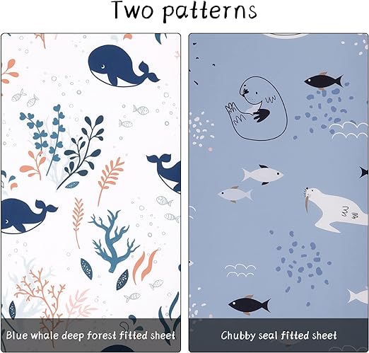 Nautical Whale Crib Mattress Cover Set of 2