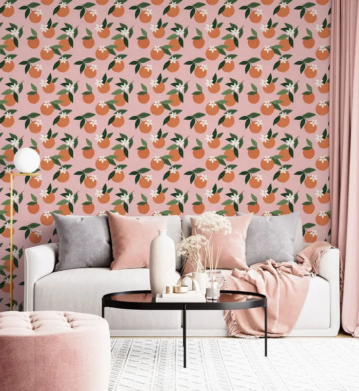 Oranges on Pink Wallpaper