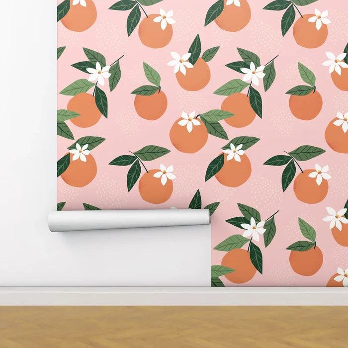 Oranges on Pink Wallpaper