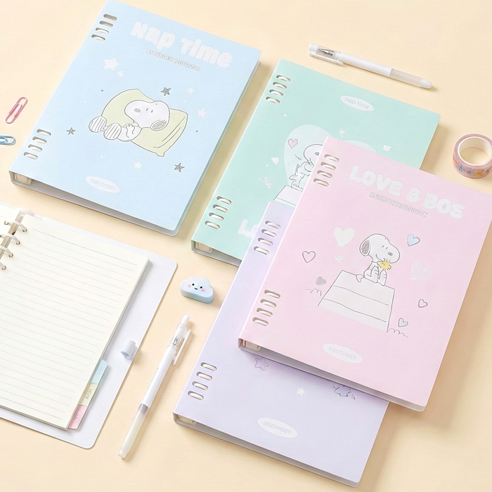 Peanuts Snoopy B5 Binder Notebook + Snoopy Inserts + Stickers - Limited Pastel Snoopy Edition