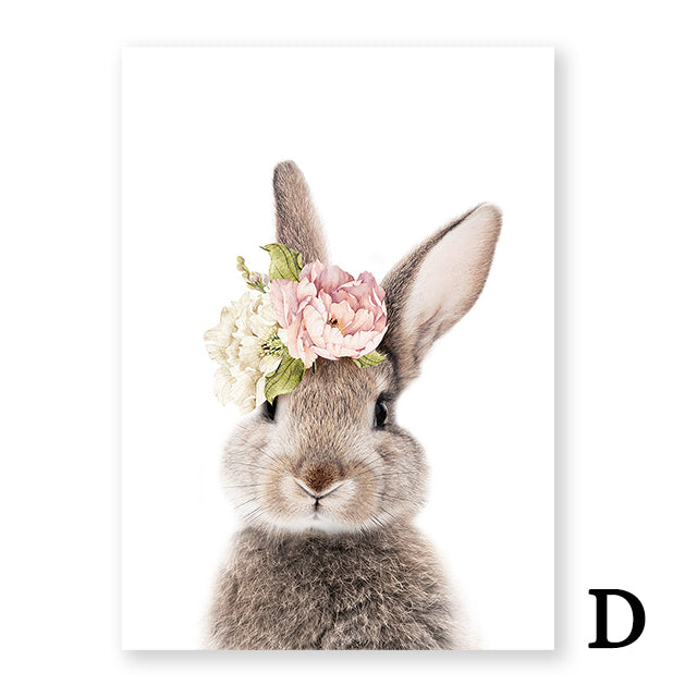 Peonies Rabbit Nursery Poster - Cozy Nursery