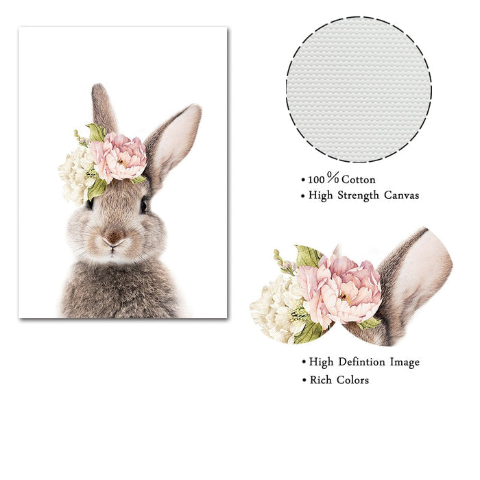 Peonies Rabbit Nursery Poster - Cozy Nursery