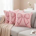 Pink Bow Decorative Cushion Cover – Plush Velvet Throw Pillow for Cozy Feminine Decor