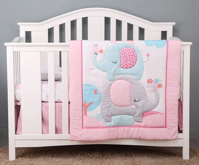 Pink Elephant Newborn Cot Bedding Set 3PCS