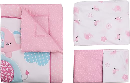 Pink Elephant Newborn Cot Bedding Set 3PCS