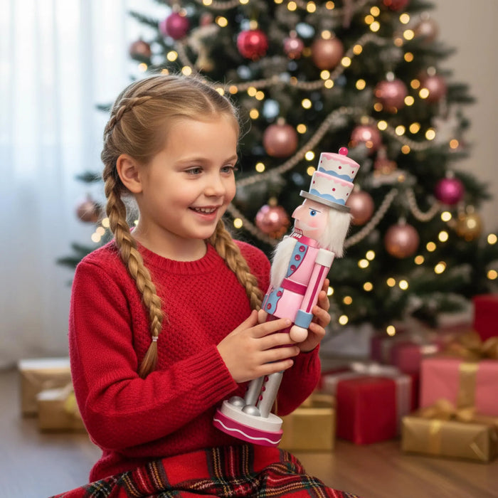 Pink Nutcracker Christmas Decoration – Pastel Holiday Decor, Ballet-Inspired Gift, Candyland Christmas Figurine