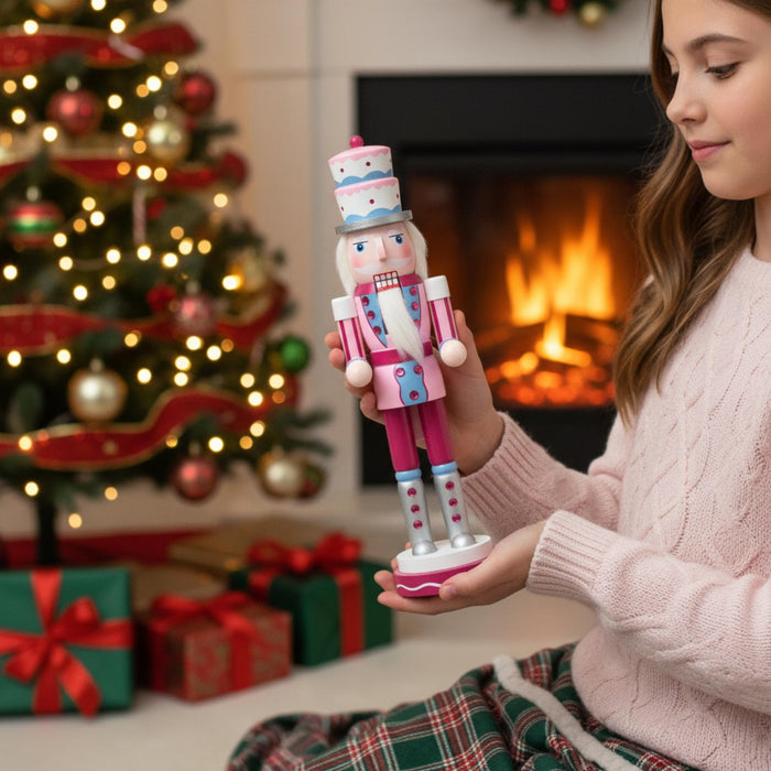 Pink Nutcracker Christmas Decoration – Pastel Holiday Decor, Ballet-Inspired Gift, Candyland Christmas Figurine