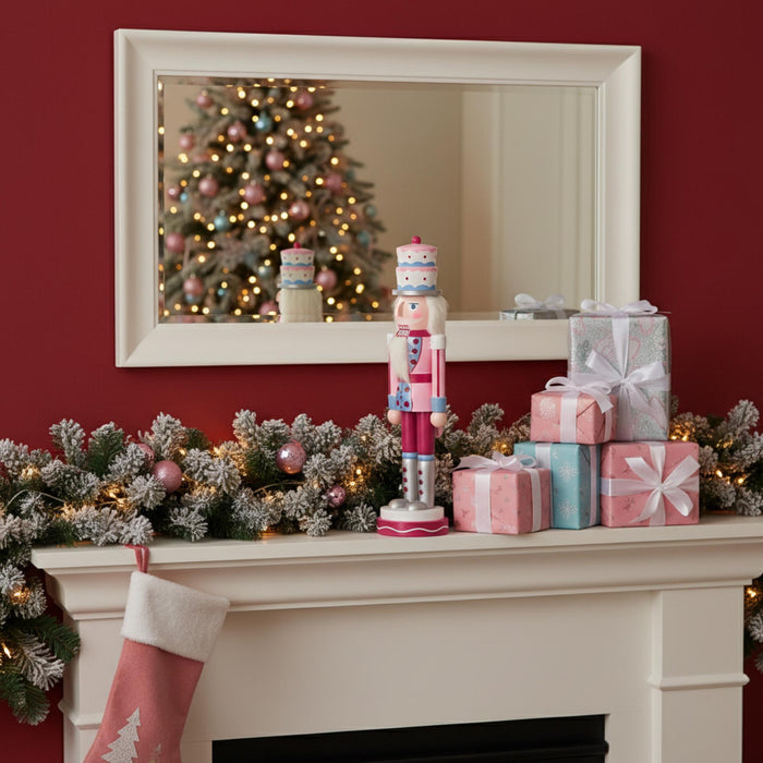 Pink Nutcracker Christmas Decoration – Pastel Holiday Decor, Ballet-Inspired Gift, Candyland Christmas Figurine